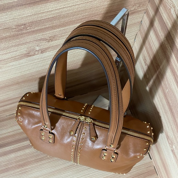 Michael Kors Uptown Satchel Tote Bag Brown Studded like new - Picture 3 of 15